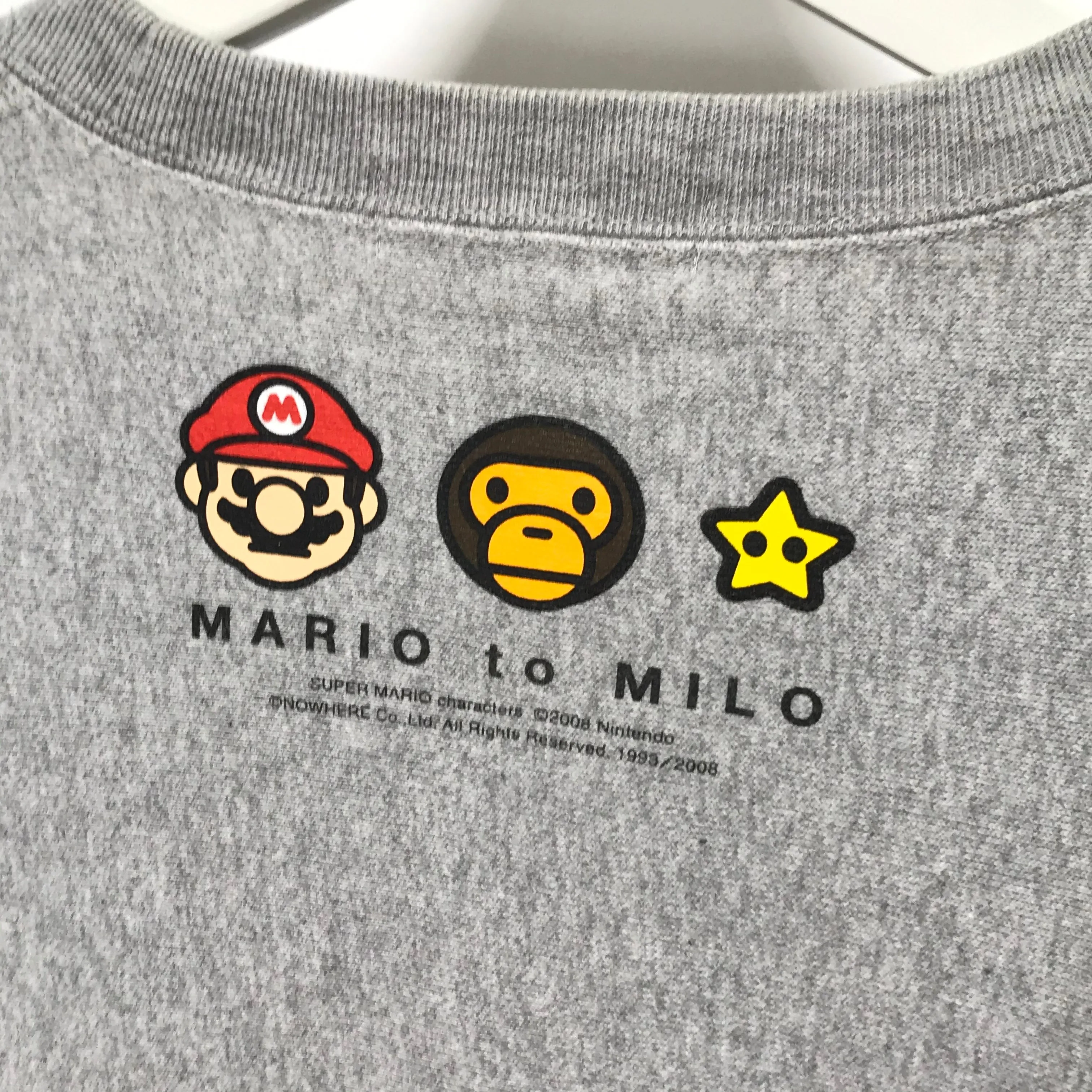 [S] A Bathing Ape Bape x Mario Baby Milo Logo Crewneck Sweatshirt Grey