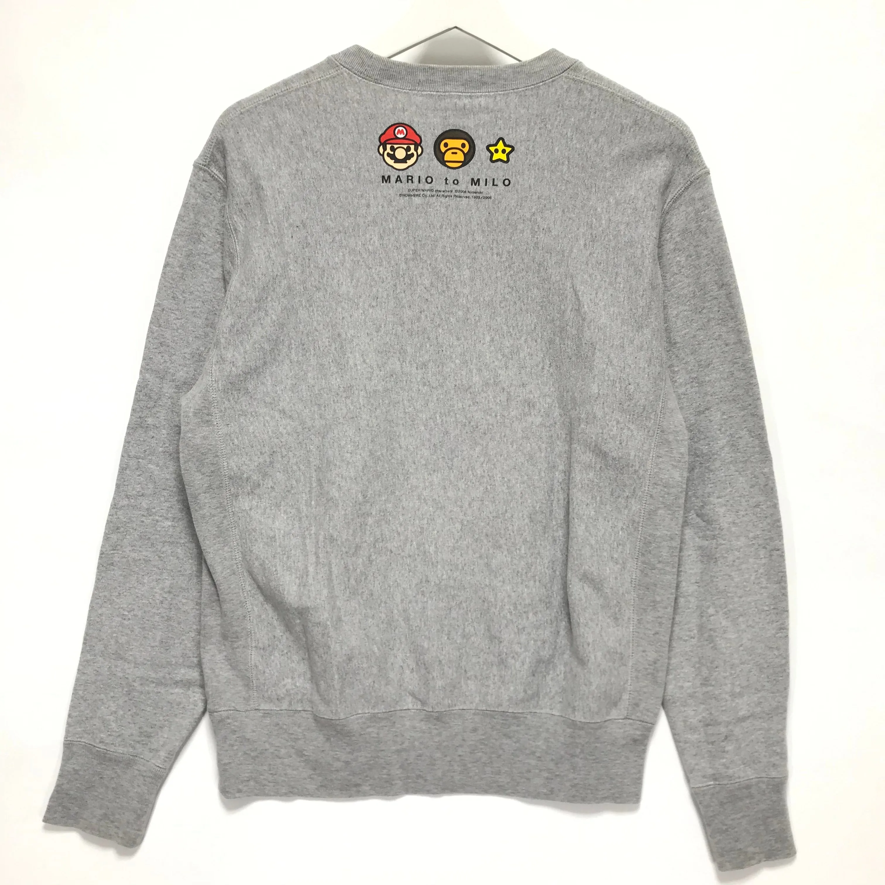 [S] A Bathing Ape Bape x Mario Baby Milo Logo Crewneck Sweatshirt Grey