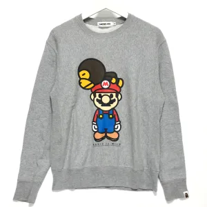 [S] A Bathing Ape Bape x Mario Baby Milo Logo Crewneck Sweatshirt Grey