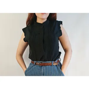Satch black pre-owned 100% silk sleeveless shirt top size 10
