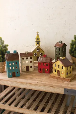 Set of 6 Colorful Ceramic Village