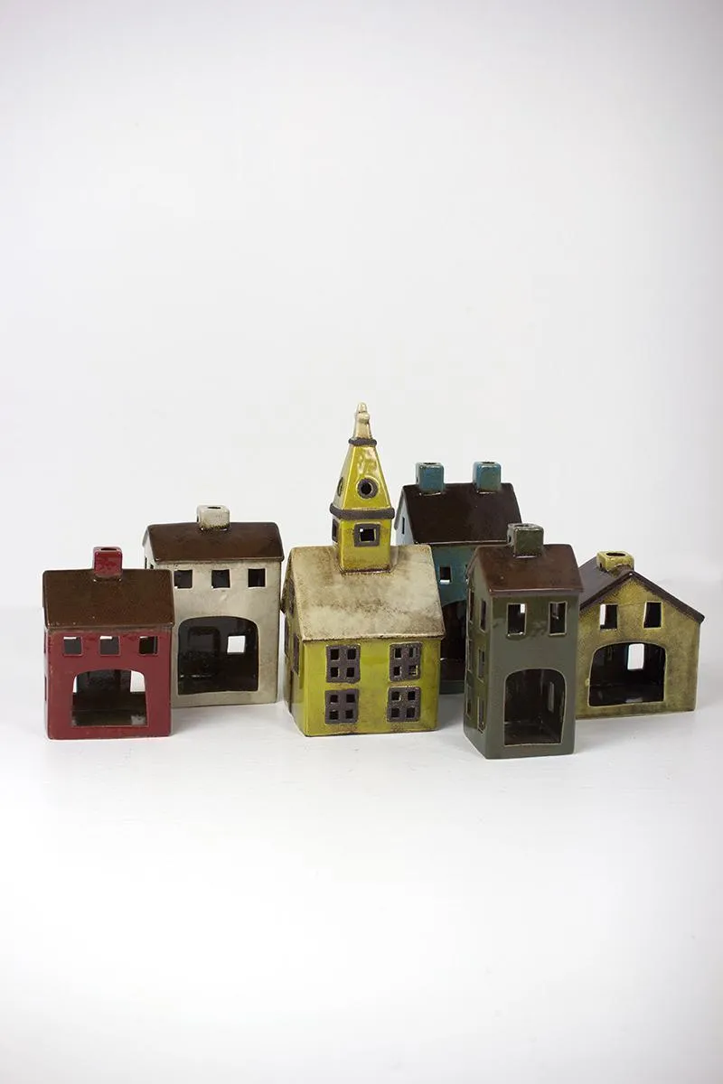 Set of 6 Colorful Ceramic Village