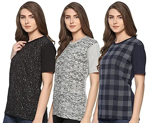 SHAUN 69GAL Women Round Neck T-Shirt(Pack of 3) (XXX-Large, Multi-Coloured)
