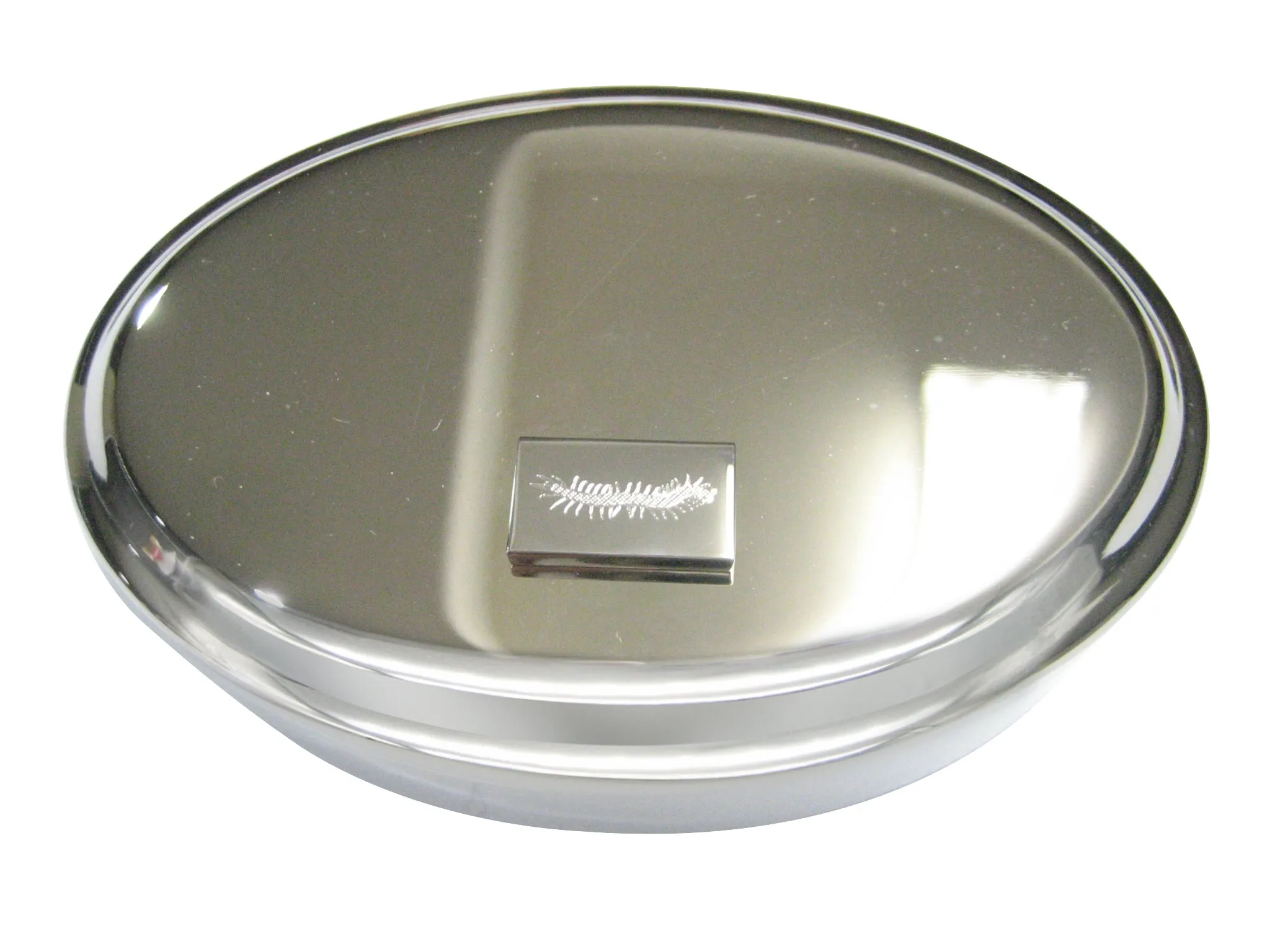 Silver Toned Etched Centipede Bug Insect Oval Trinket Jewelry Box