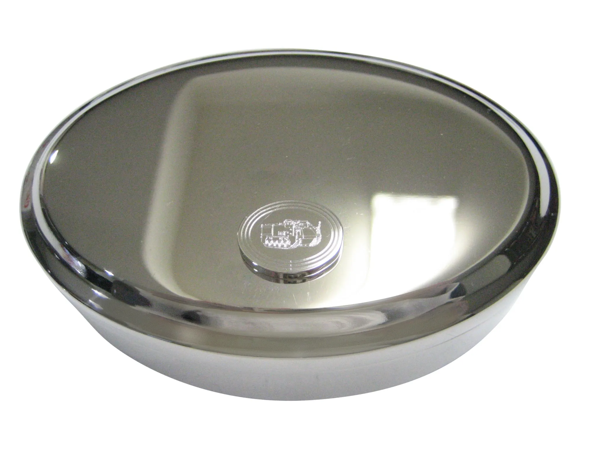 Silver Toned Etched Oval Armored Vehicle Oval Trinket Jewelry Box