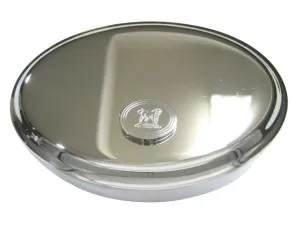 Silver Toned Etched Oval Roaring Lioness Oval Trinket Jewelry Box