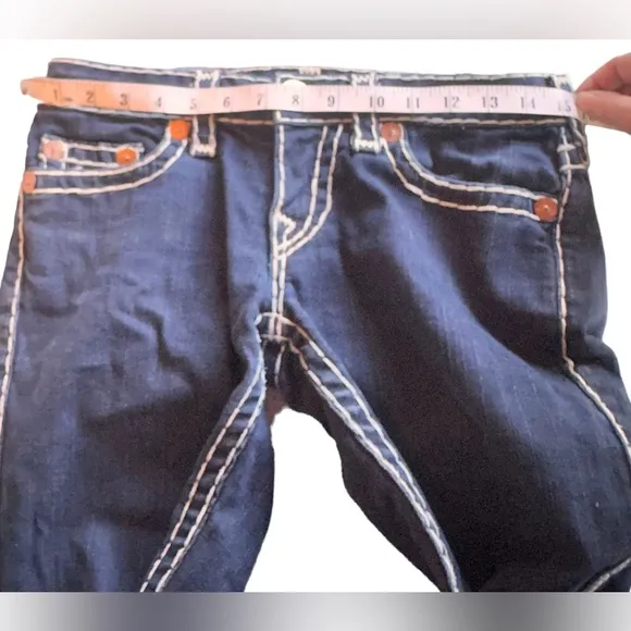 Size 27   True Religion Johnny super T T dark blue/white contrast stitching. EUC