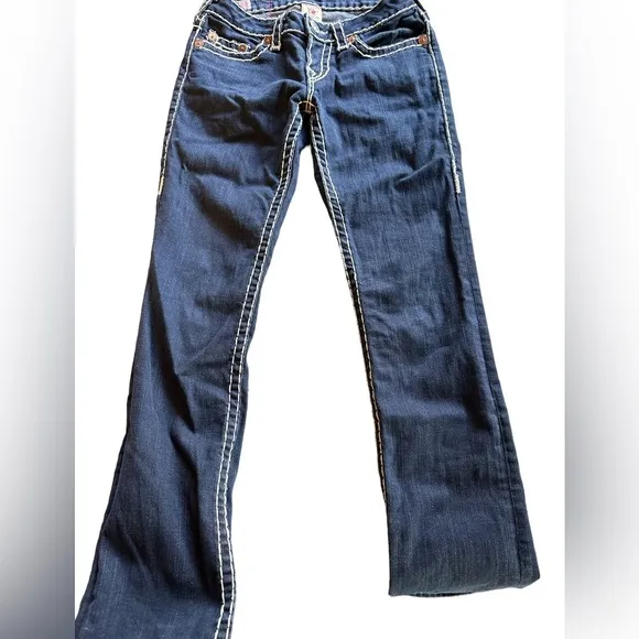 Size 27   True Religion Johnny super T T dark blue/white contrast stitching. EUC