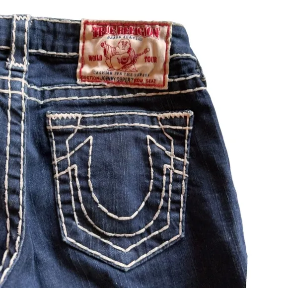 Size 27   True Religion Johnny super T T dark blue/white contrast stitching. EUC