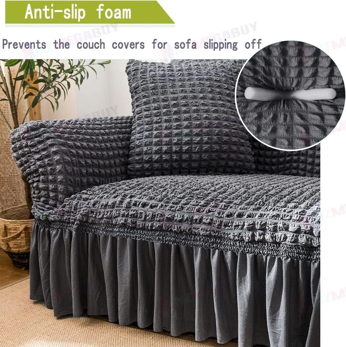 Sofa cover with Skirts Dark Grey 4 sizes