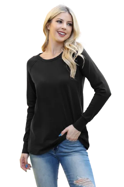 Solid Long Sleeve Round Neck Top Black  - Pack of 6