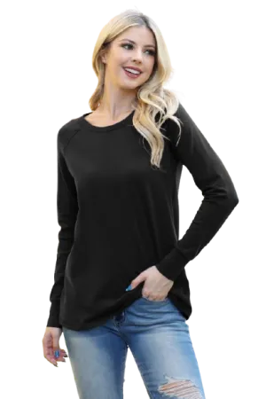 Solid Long Sleeve Round Neck Top Black  - Pack of 6