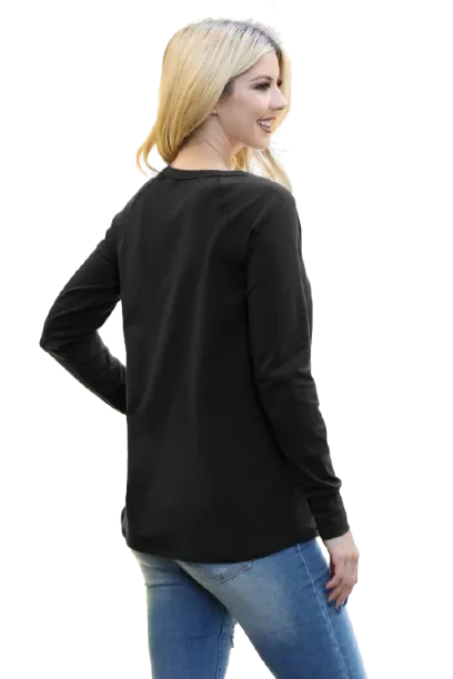 Solid Long Sleeve Round Neck Top Black  - Pack of 6