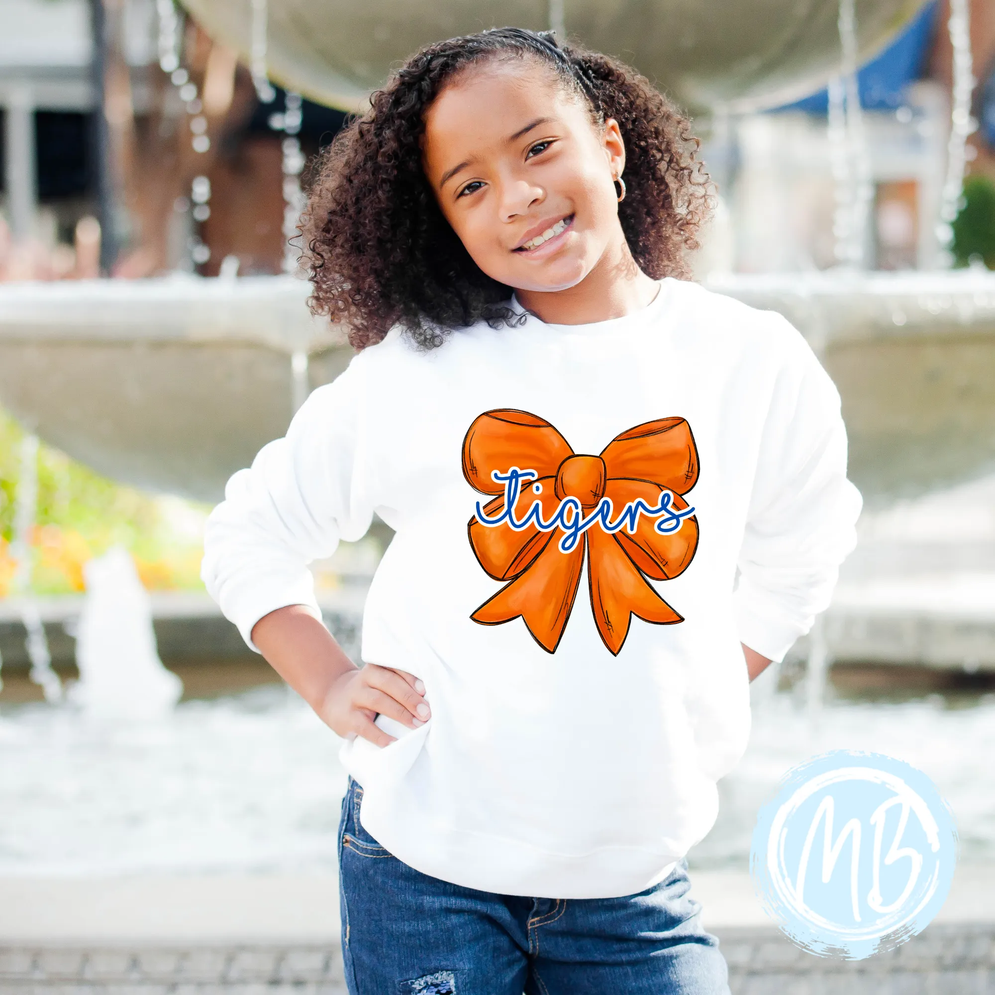 Spirit Bow Orange and Blue Tigers Sweatshirt