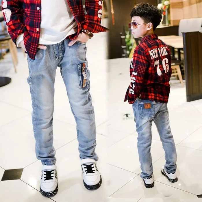 Spring Autumn boys jeans Kids Rushed Light-colored fashion Children jean Trousers B135