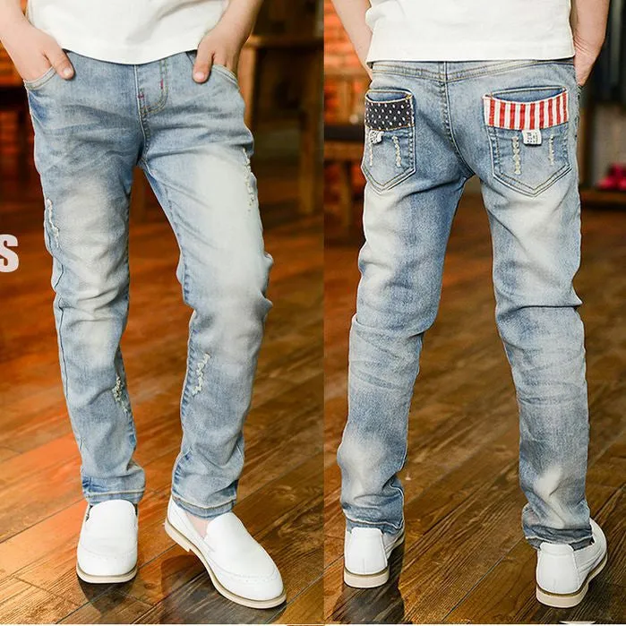 Spring Autumn boys jeans Kids Rushed Light-colored fashion Children jean Trousers B135