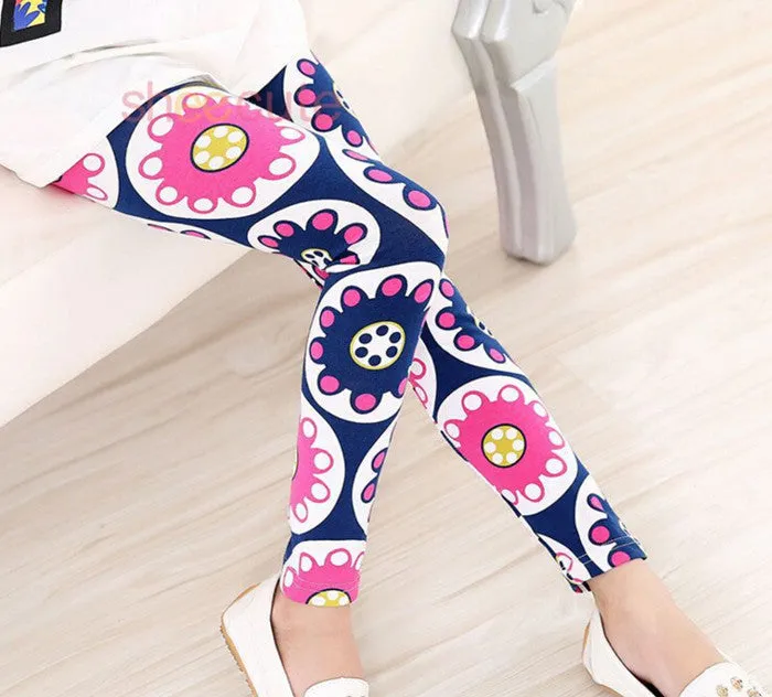 Spring Summer Girls Leggings Casual Fashion Vintage Flower Kids Legging Elastic Waist Children's Pants bobo choses 8-14 Year