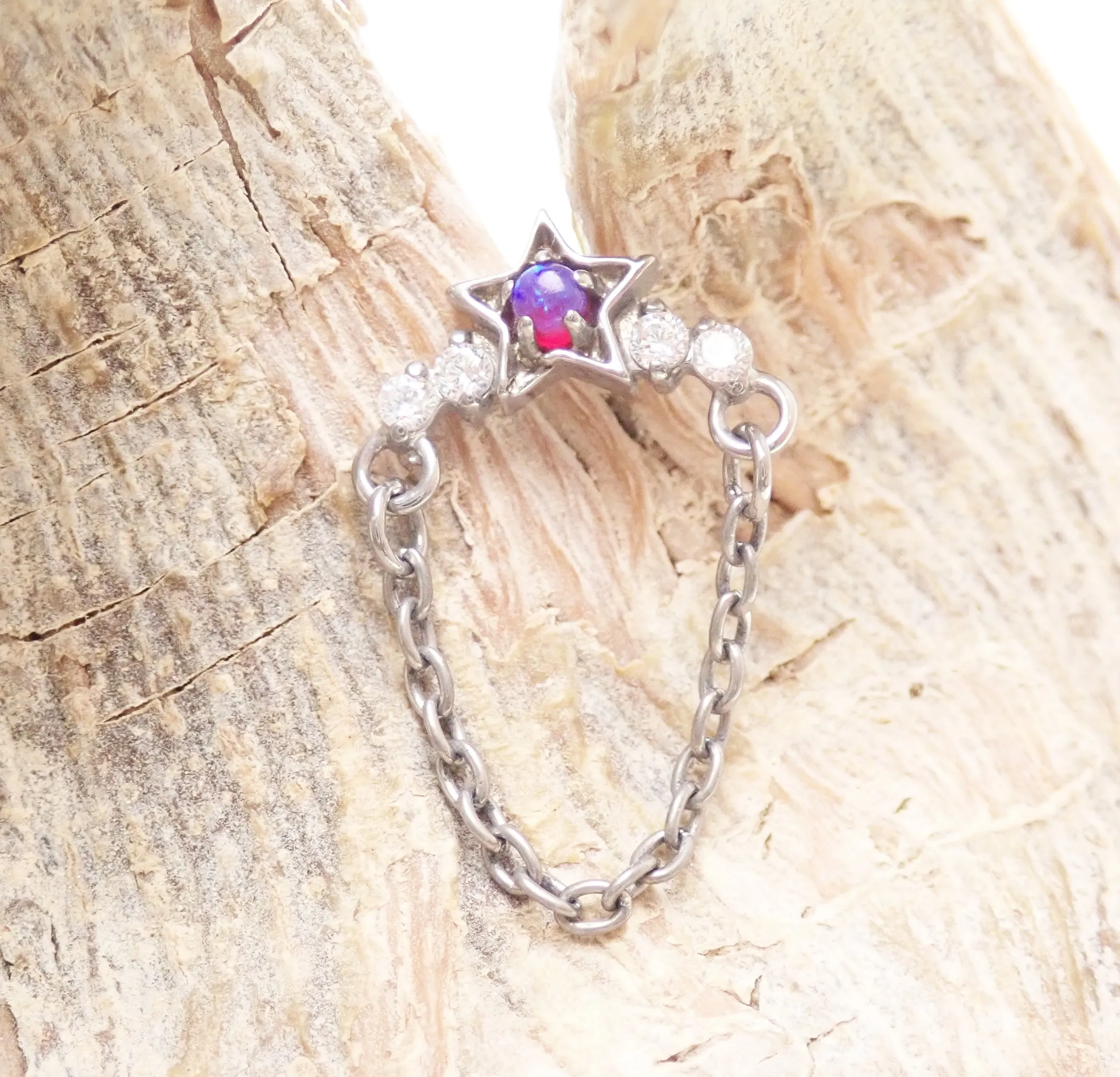 Star Opal Chain Helix Titanium Flatback Piercing - 20g, 18g, 16g, 14g
