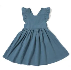 Summer Baby Girls Flying Sleeve Cotton Linen Dress - White, Blue, Yellow, Green, Red, Beige