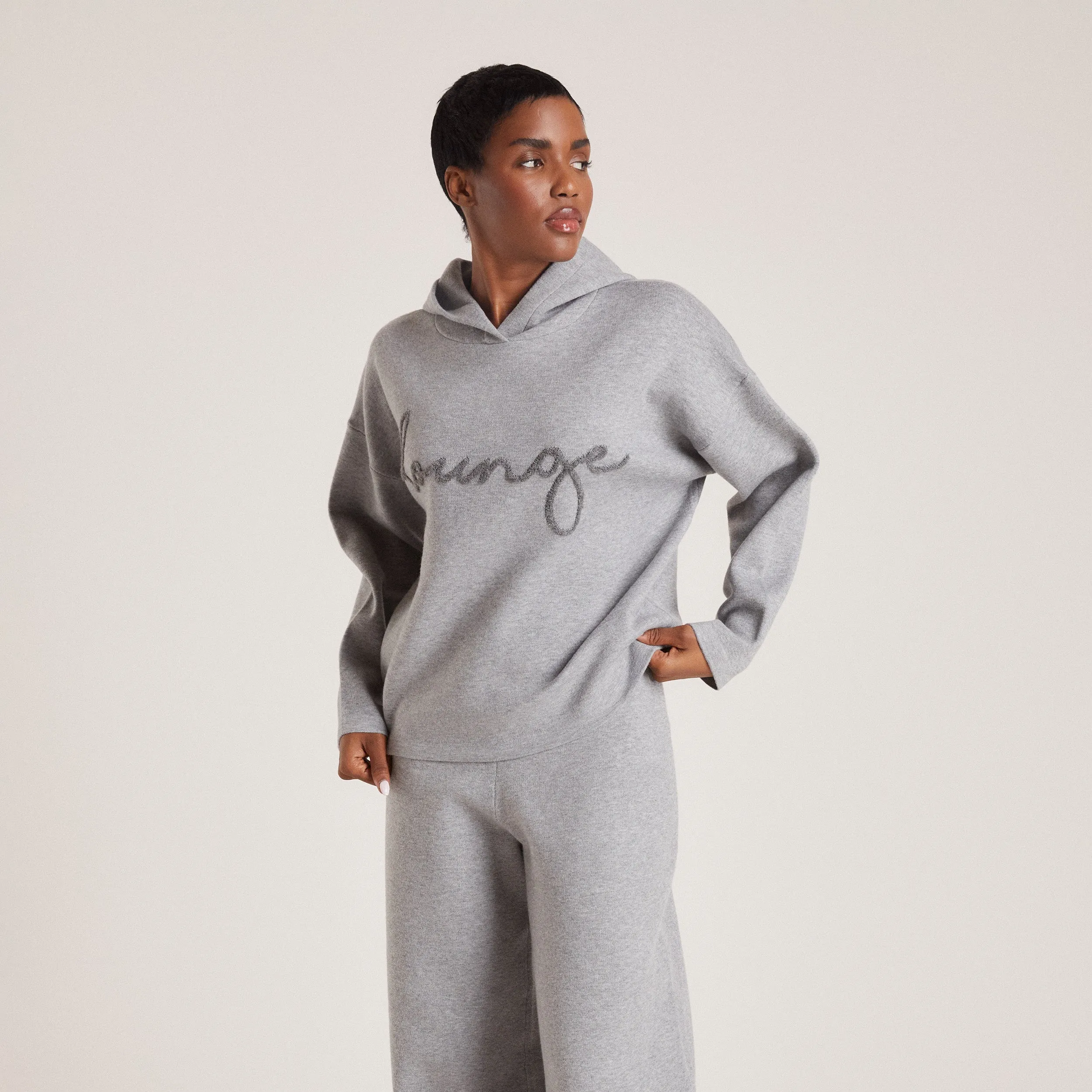Sweat à Capuche Lounge en Maille - Gris Chiné