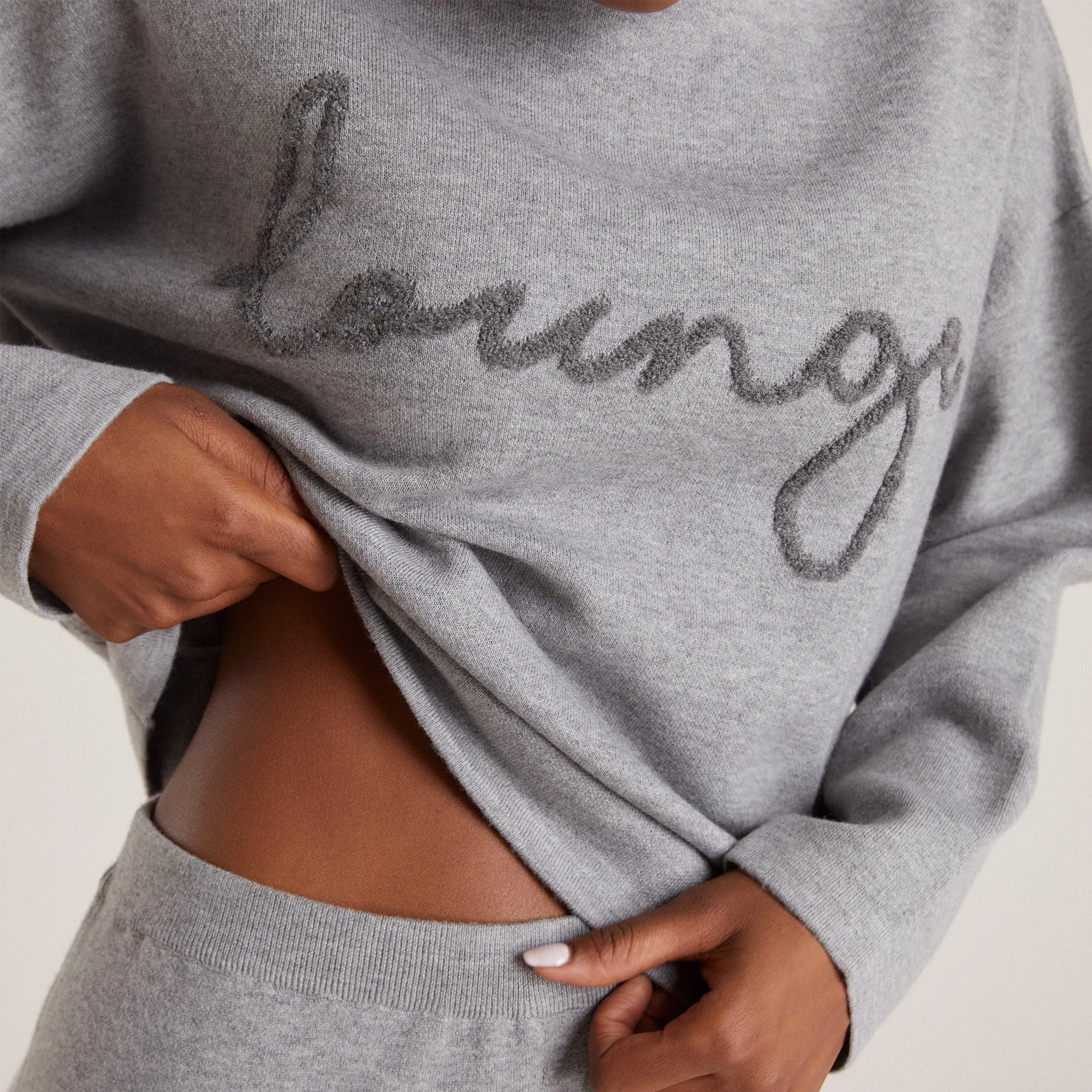 Sweat à Capuche Lounge en Maille - Gris Chiné