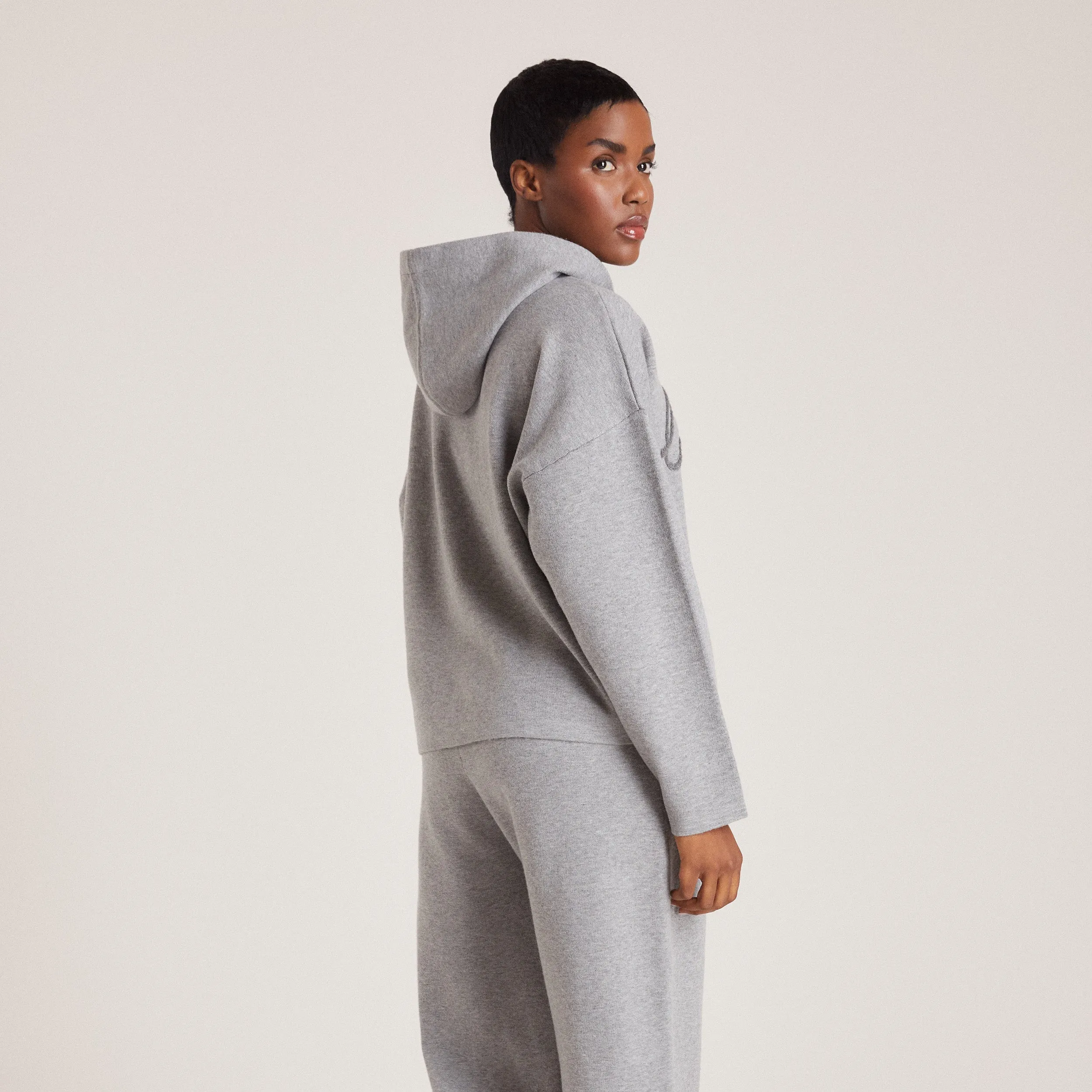 Sweat à Capuche Lounge en Maille - Gris Chiné
