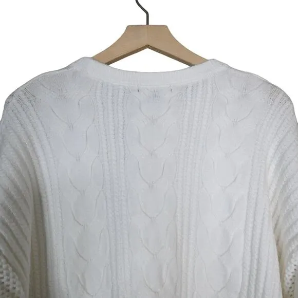 T Tahari Womens 2X Crewneck Cable Knit Pullover Sweater in Snow Globe White NEW