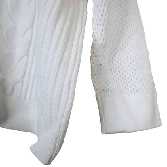 T Tahari Womens 2X Crewneck Cable Knit Pullover Sweater in Snow Globe White NEW