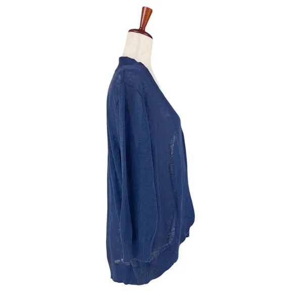 TOMMY BAHAMA Lea 100% Linen Open 3/4-Sleeve Cardigan in Island Navy Size XL
