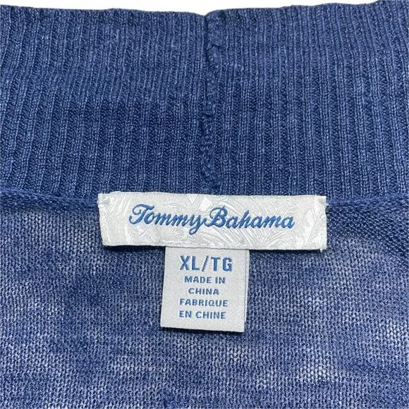 TOMMY BAHAMA Lea 100% Linen Open 3/4-Sleeve Cardigan in Island Navy Size XL