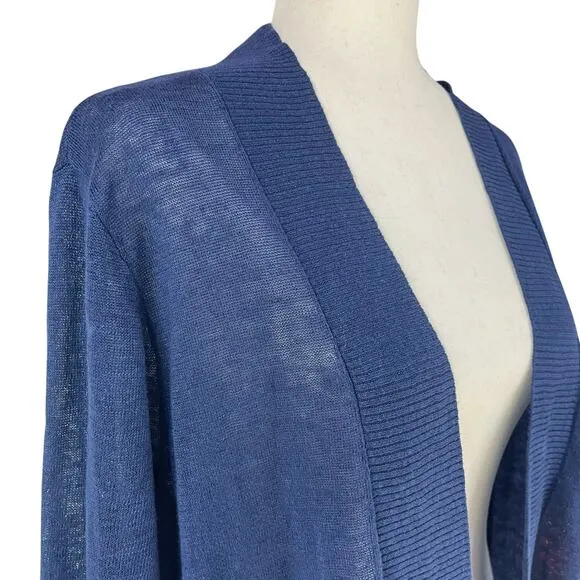 TOMMY BAHAMA Lea 100% Linen Open 3/4-Sleeve Cardigan in Island Navy Size XL