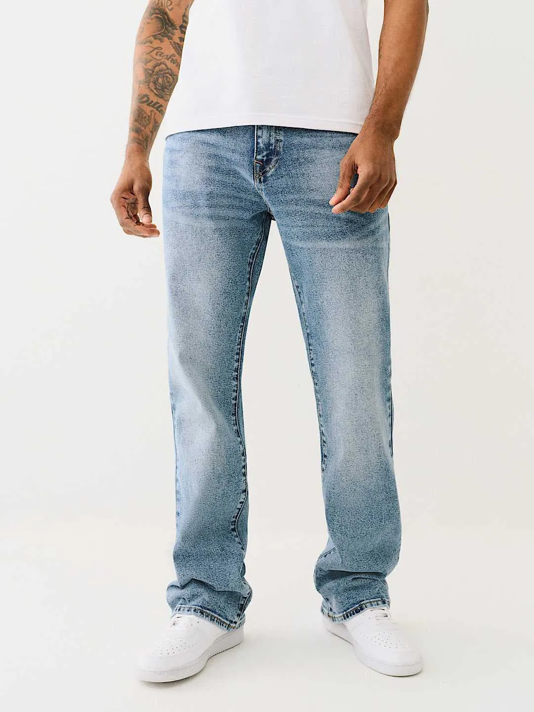 True Religion Men Blue Boot Cut Washed Jeans