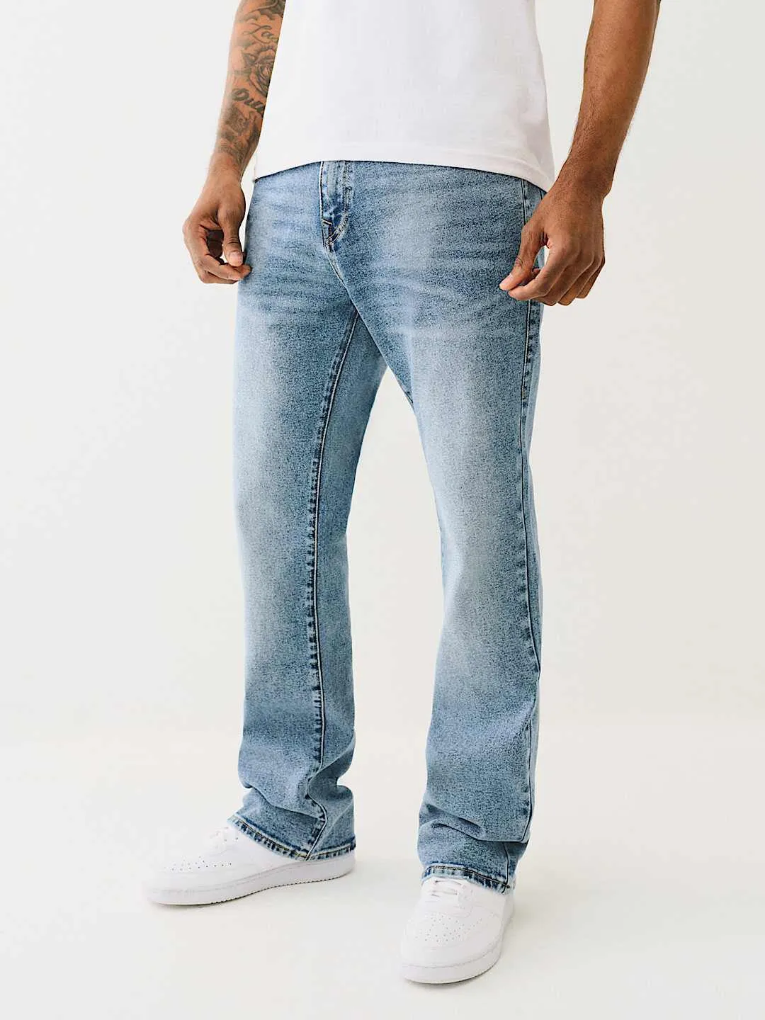 True Religion Men Blue Boot Cut Washed Jeans