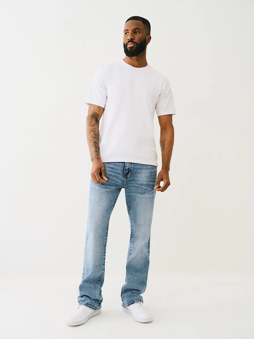 True Religion Men Blue Boot Cut Washed Jeans