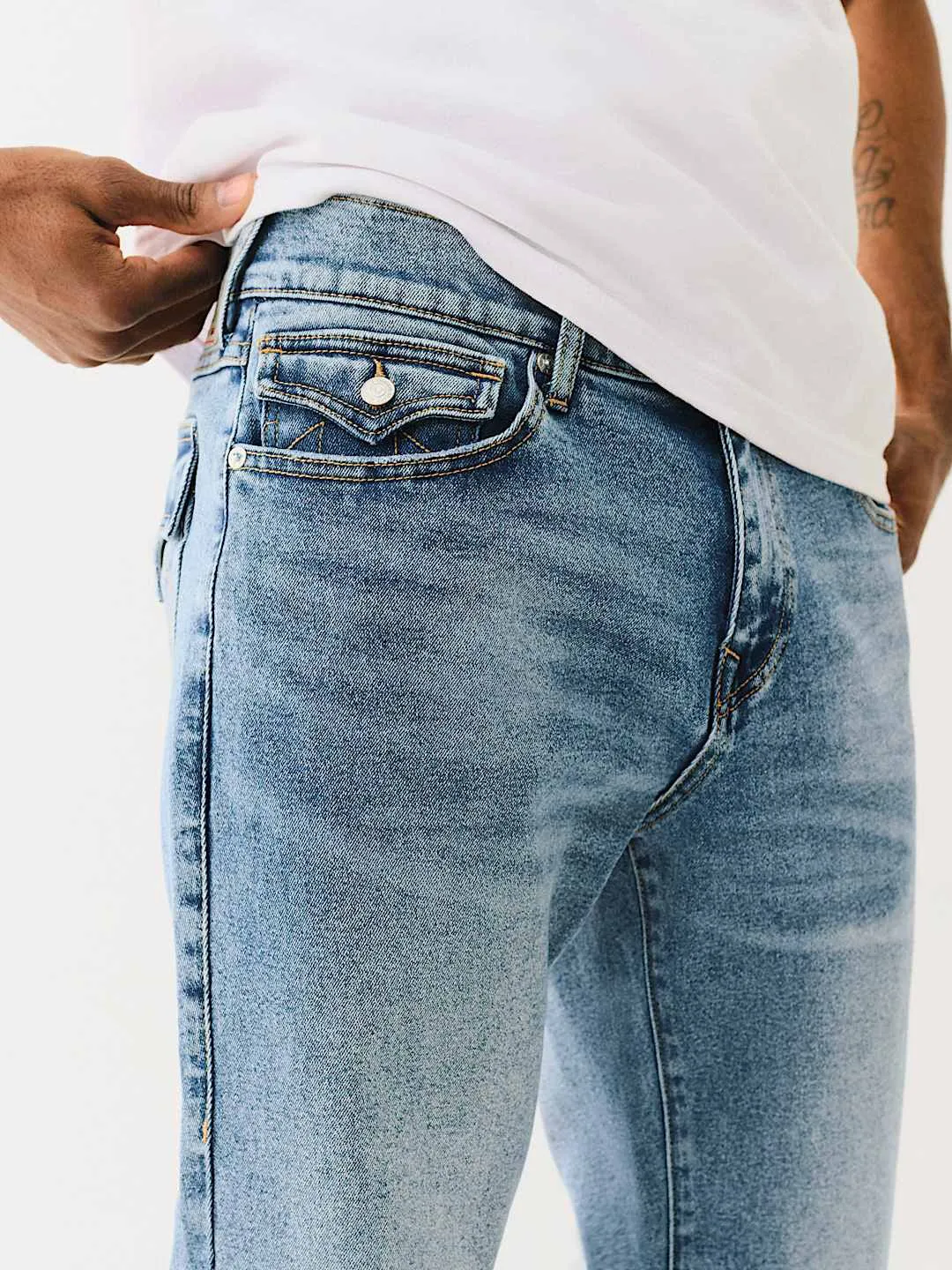 True Religion Men Blue Boot Cut Washed Jeans