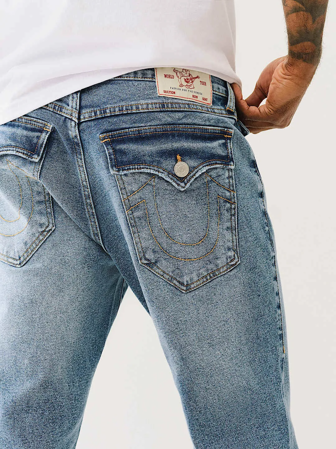 True Religion Men Blue Boot Cut Washed Jeans