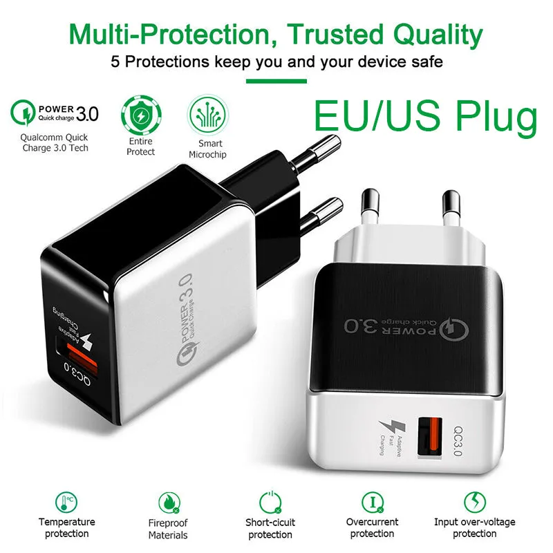 USB Fast Charging Quick Wall Charger Adapter Plug for Samsung Android iPhone LG black_EU plug