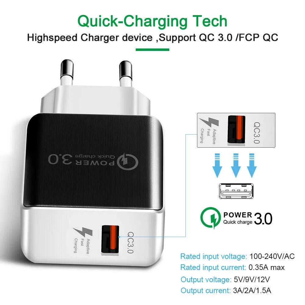 USB Fast Charging Quick Wall Charger Adapter Plug for Samsung Android iPhone LG black_EU plug