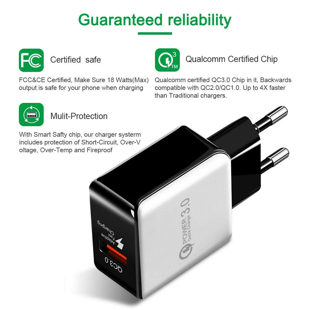 USB Fast Charging Quick Wall Charger Adapter Plug for Samsung Android iPhone LG black_EU plug