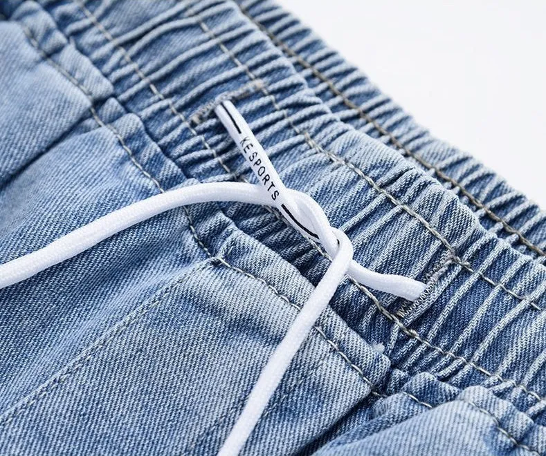 Versatile Loose-Fit Straight-Leg Jeans with Drawstring Waist for Men