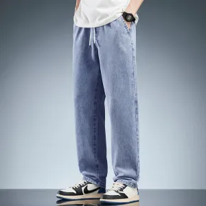 Versatile Loose-Fit Straight-Leg Jeans with Drawstring Waist for Men