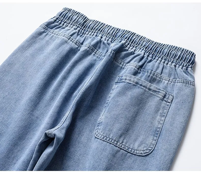 Versatile Loose-Fit Straight-Leg Jeans with Drawstring Waist for Men