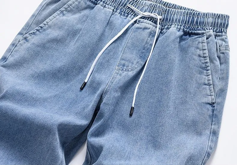 Versatile Loose-Fit Straight-Leg Jeans with Drawstring Waist for Men