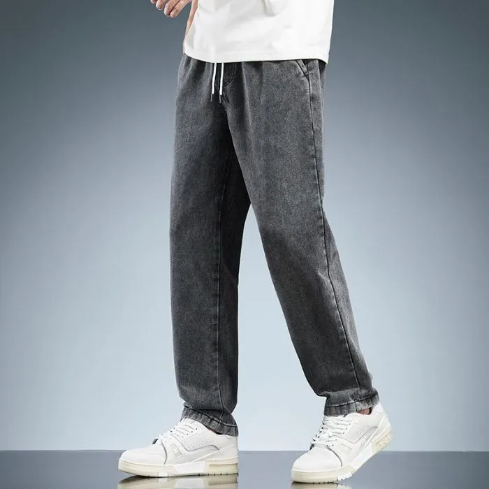 Versatile Loose-Fit Straight-Leg Jeans with Drawstring Waist for Men