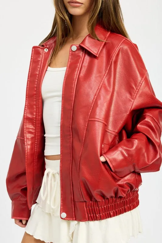 VINTAGE OVERSIZED PU BOMBER JACKET