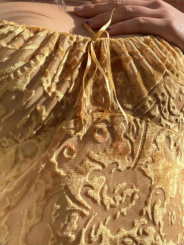 Vintage Samtblumen Jacquard Cami Top mit Schleifenverzierung