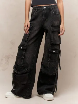 Washed Faded Baggy Cargo Jeans | Trendy Loose-Fit Denim for Streetwear