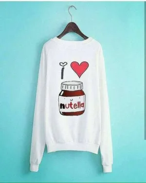 White I love Nutella Print Sweat Shirt For womens