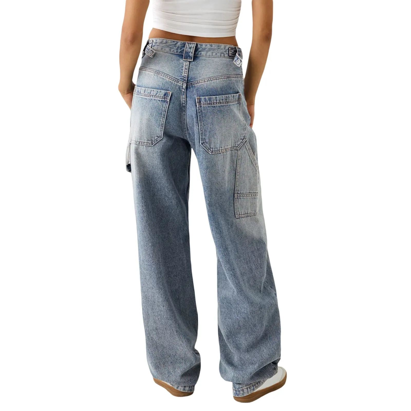 Women Washed Loose Street High Waist Wide Leg Jeans