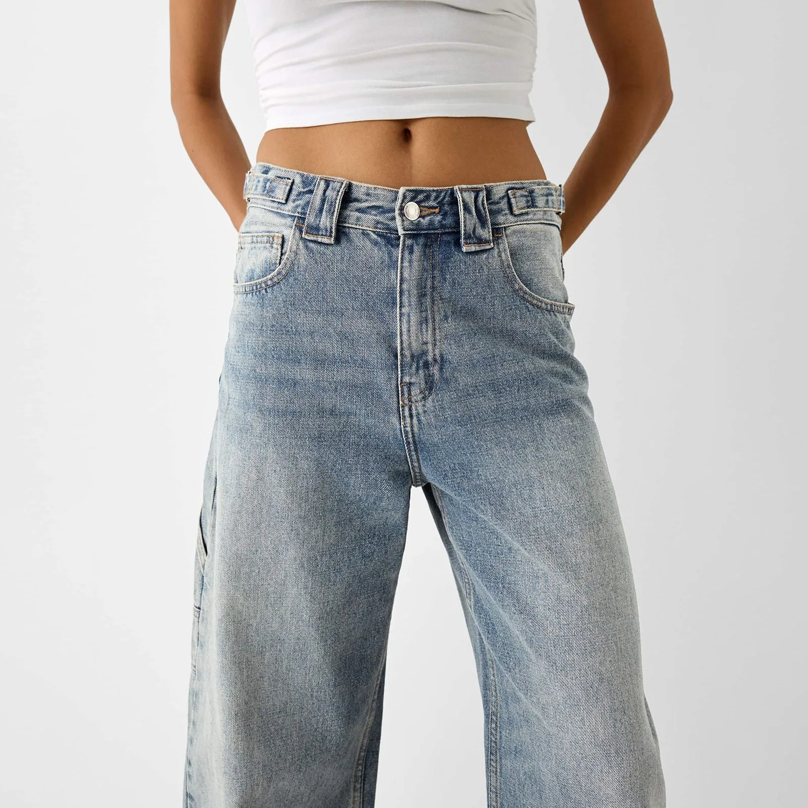 Women Washed Loose Street High Waist Wide Leg Jeans